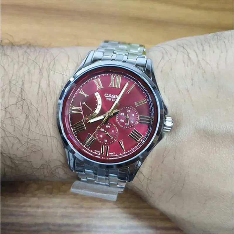 Casio Enticer Maroon Dial Chronograph Men's Watch | MTP-E311DY-4AV